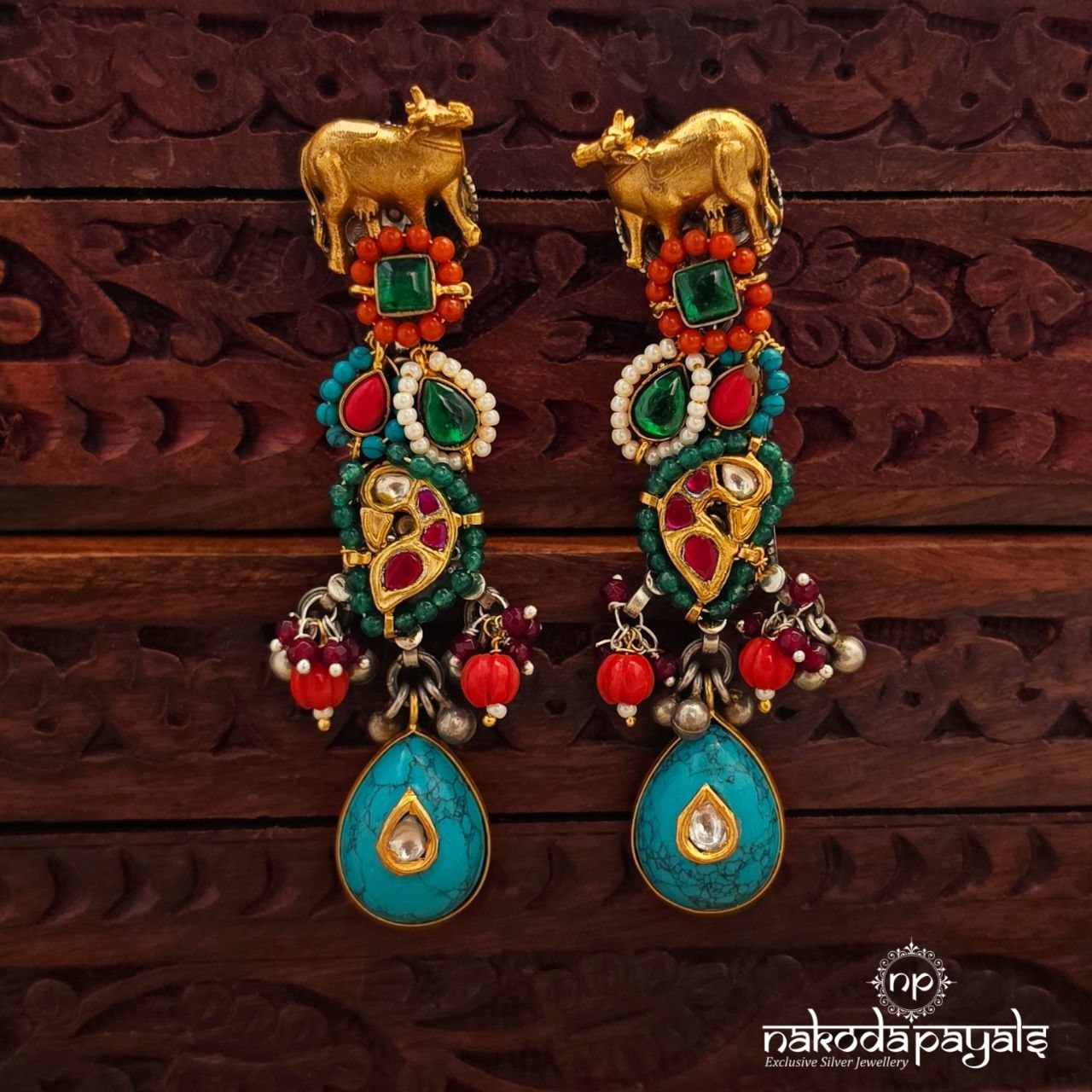 Nandi Pearl Torquoise Chandbali (C4146)