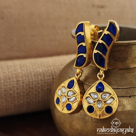 Kundan Blue Drop  Earrings (Ge9070)