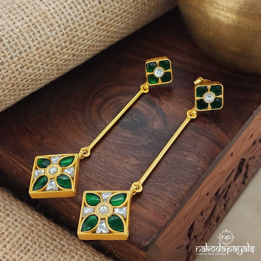 Squarish Green Kundan Earrings (Ge9087)