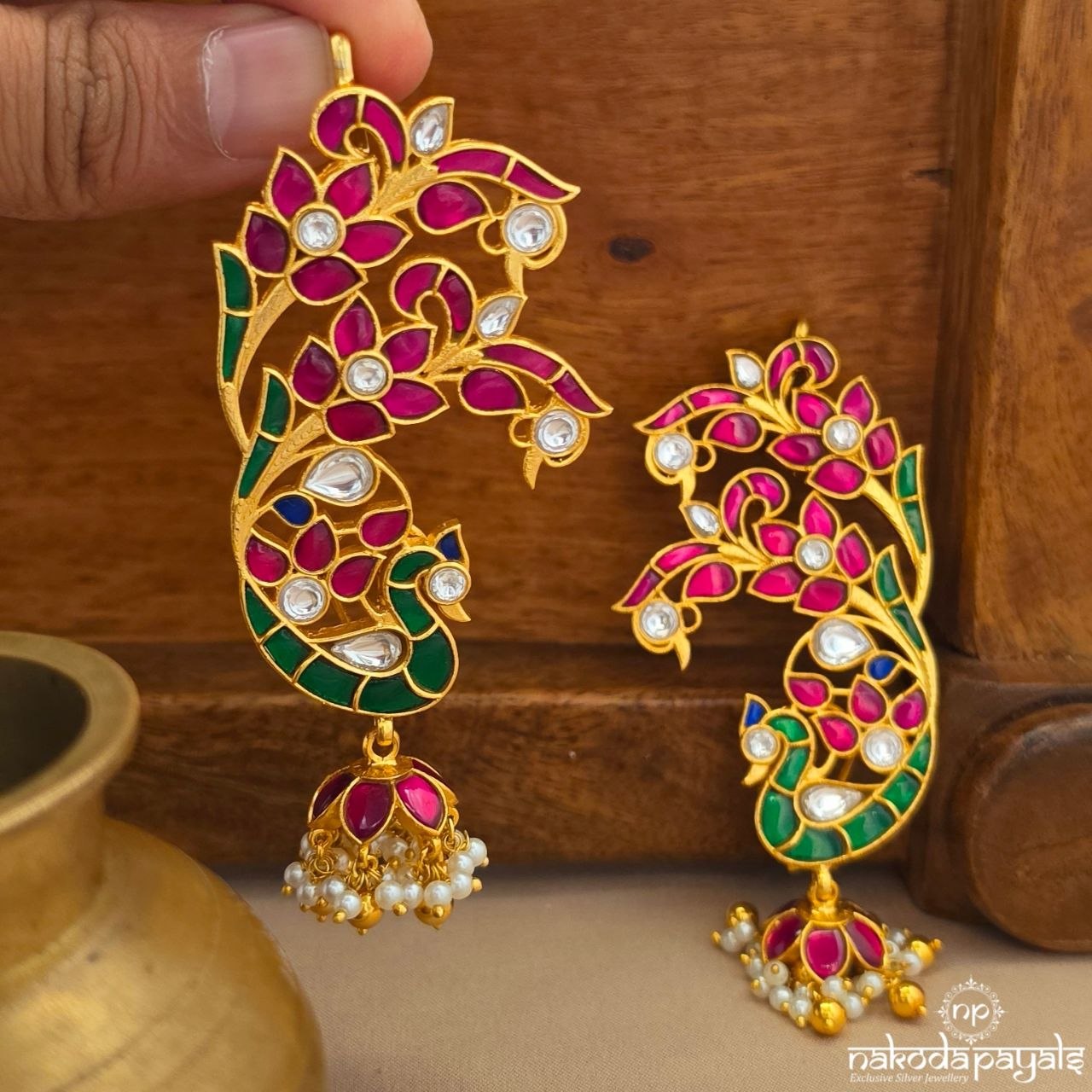 Kundan Peacock Earcuff Jhumka (Ge10895)