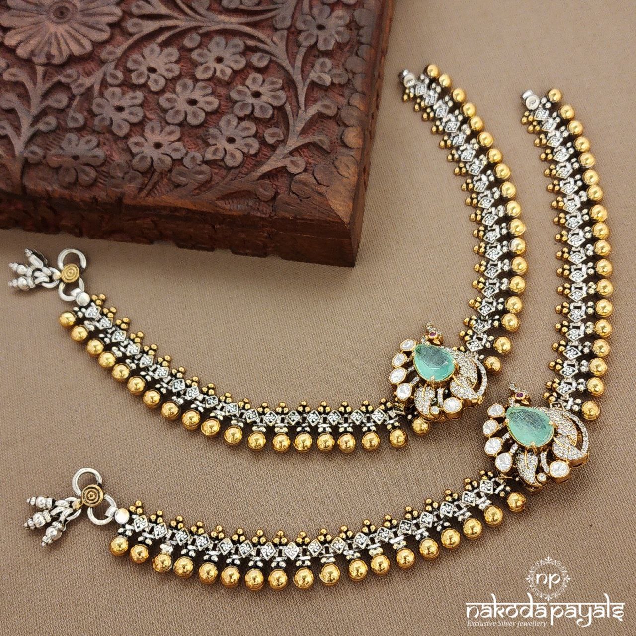 Dual Tone Peacock Moissanite Anklets (A6771)