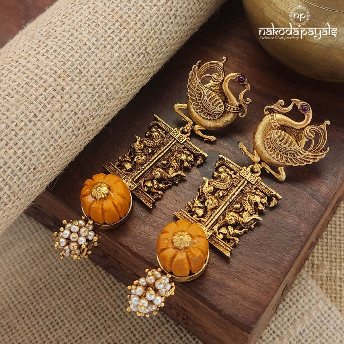 Peacock Sunset Coral Earrings (Ge8623)
