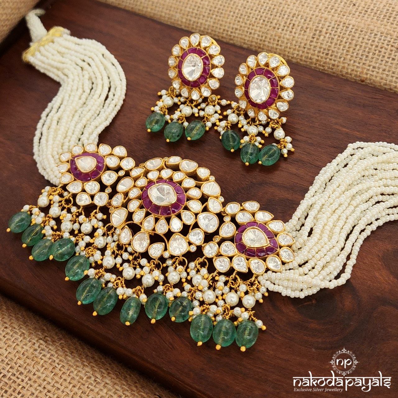 Pink Moissanite Choker With Earrings (Gn9005)