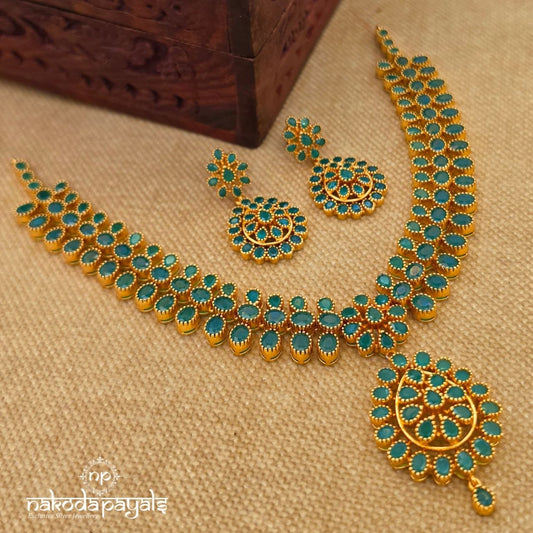 Stunning Greenish Neckpiece With Earrings (Gn10581)