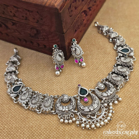Greenish Peacock Neckpiece With Earrings (N12013)