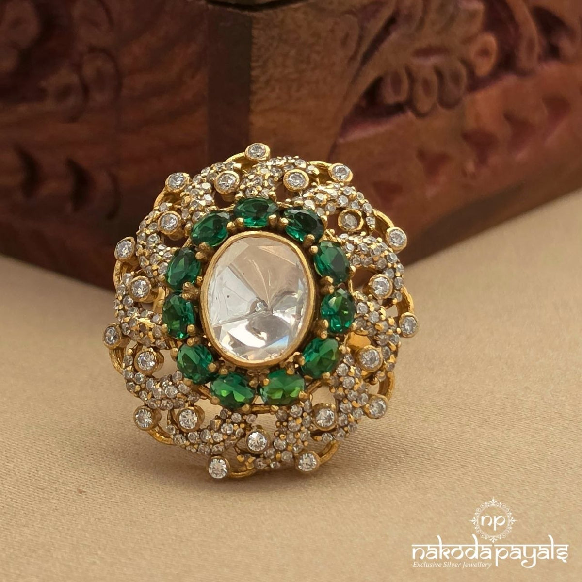 Graceful Green Moissanite Finger Ring (F3030)