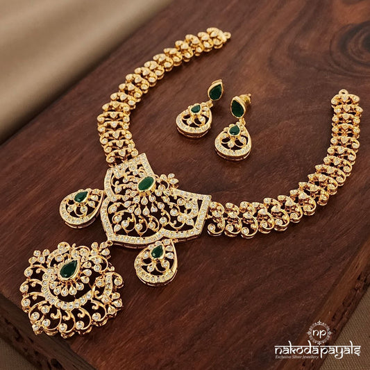 Emerald Green Swarovski Neckpiece With Earrings (Gn9782)