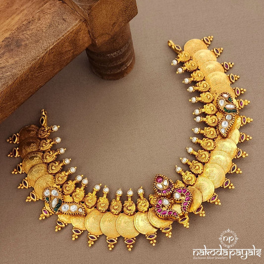 Twin Peacock Lakshmi Coin Neckpiece  (Gn9473)