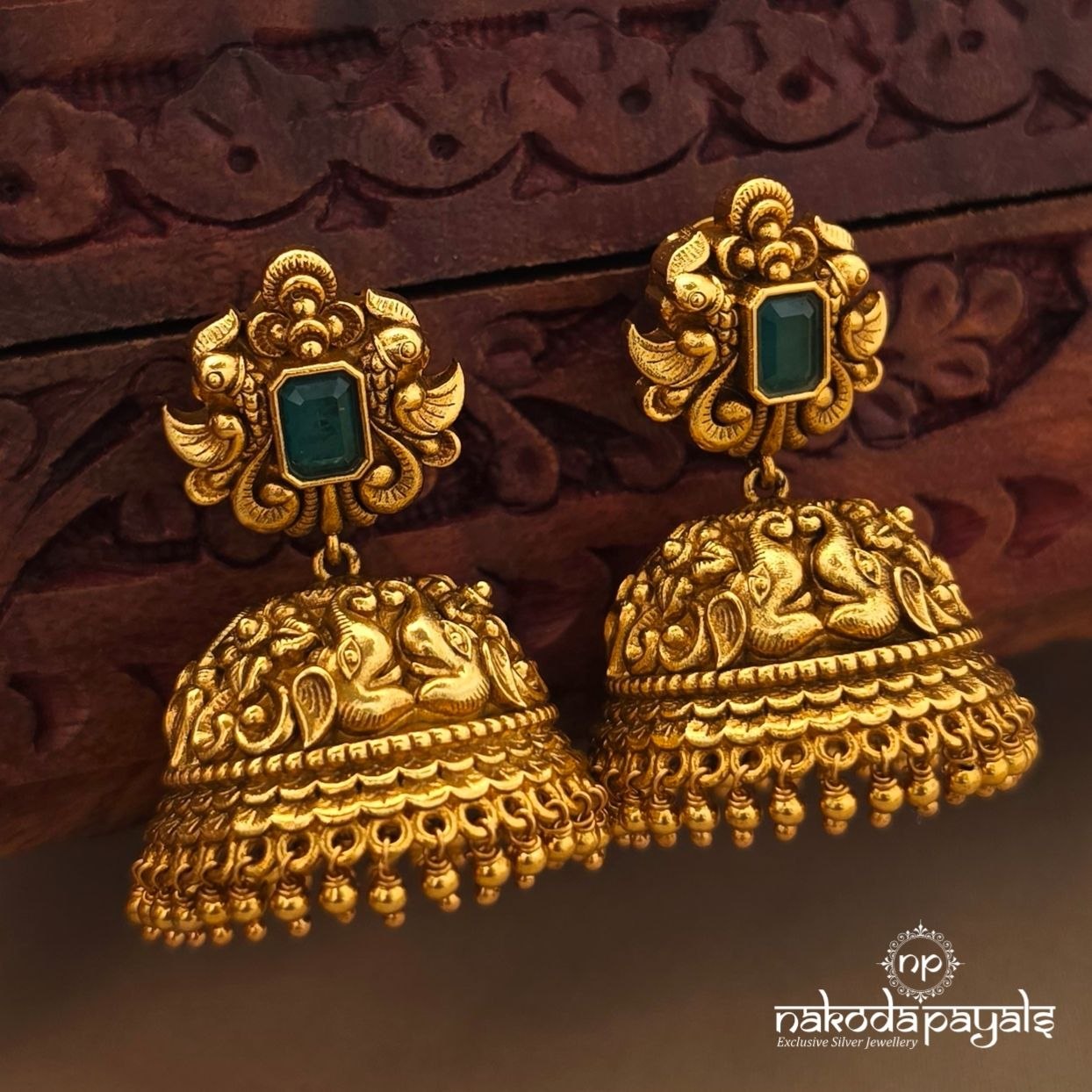 Twin Peacock squarish Jhumka (Ge11214)