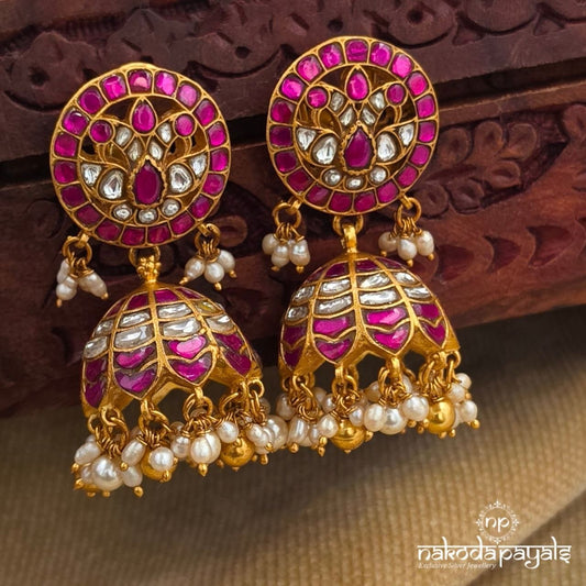 Pink  Gandaberunda Pearly Jhumka (Ge11075)