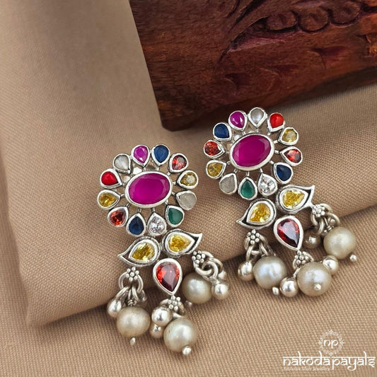 Navaratna Pearl Drop Studs (S4165)