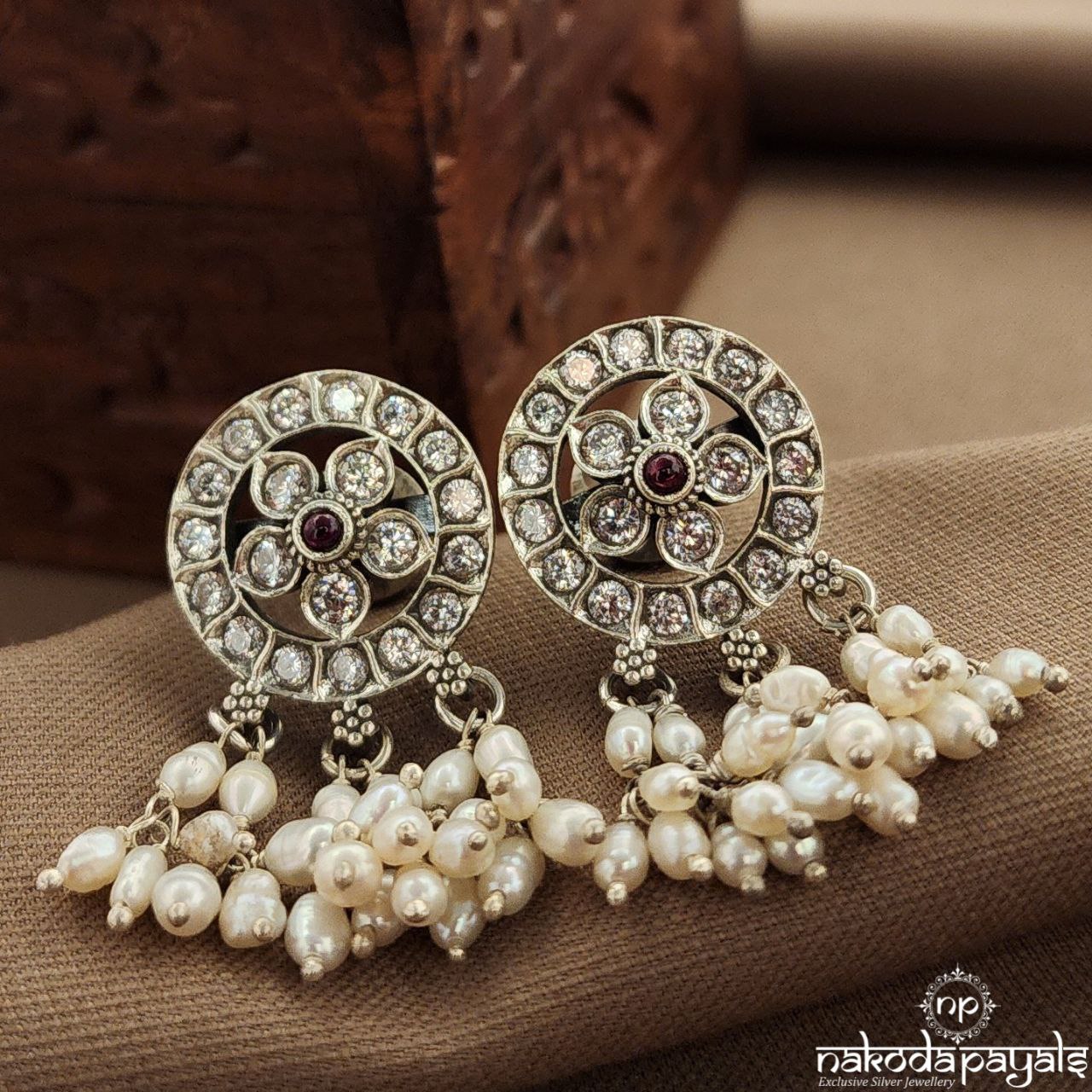 White Circular Pearled Drop Studs (S3826)