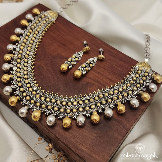 Wide adula Tone Ball Neckpiece With Earrings (N10510)