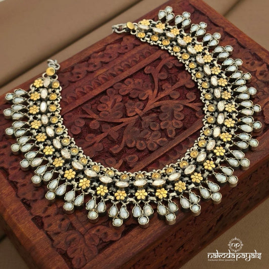 Pearled Dual Tone Moissanite Neckpiece (N11640)