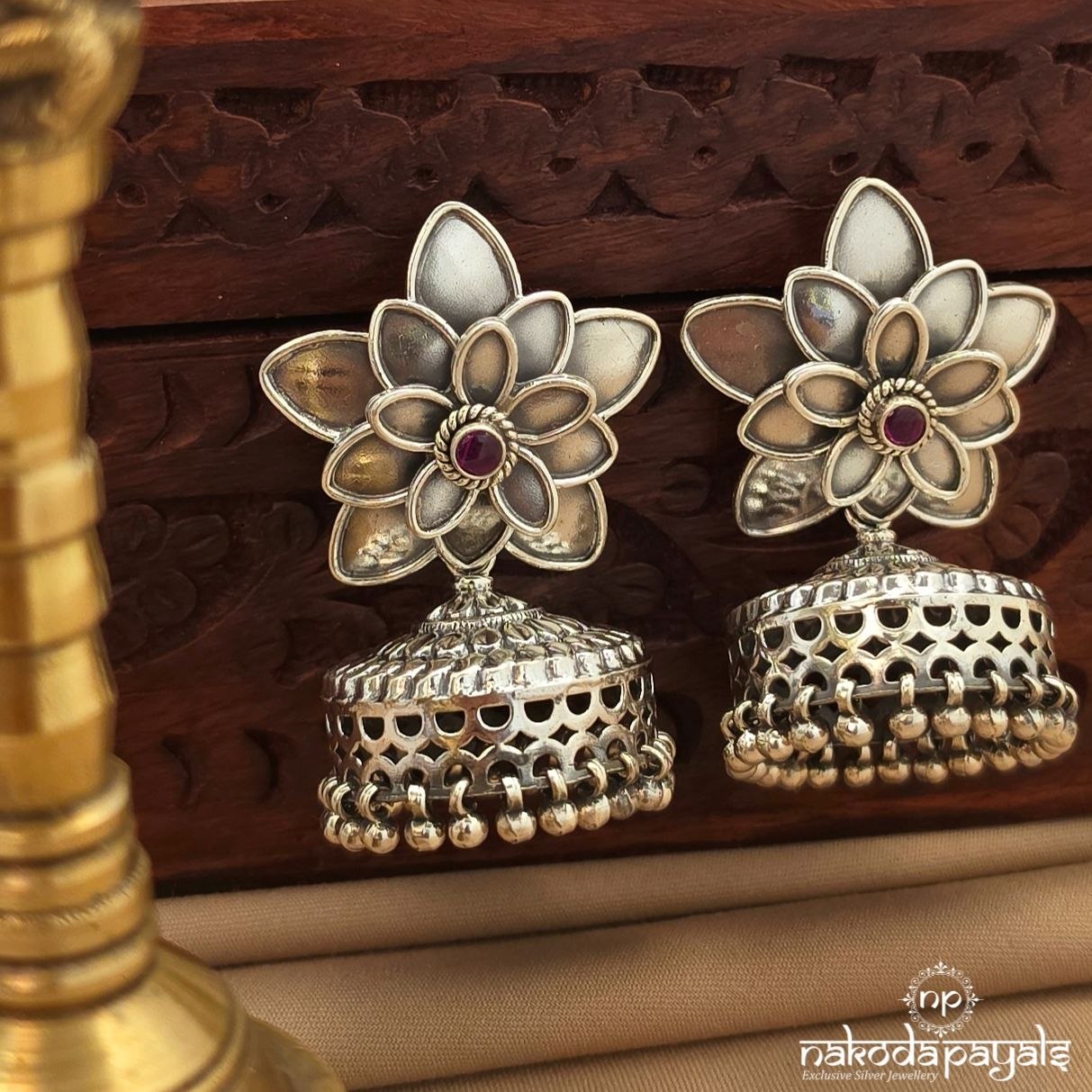 Oxidised Floral Jhumka (J1745)