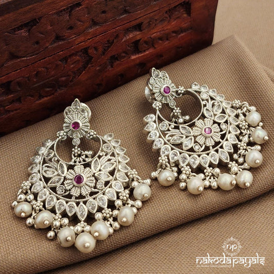 Pearled Drop White Earrings (C3907)