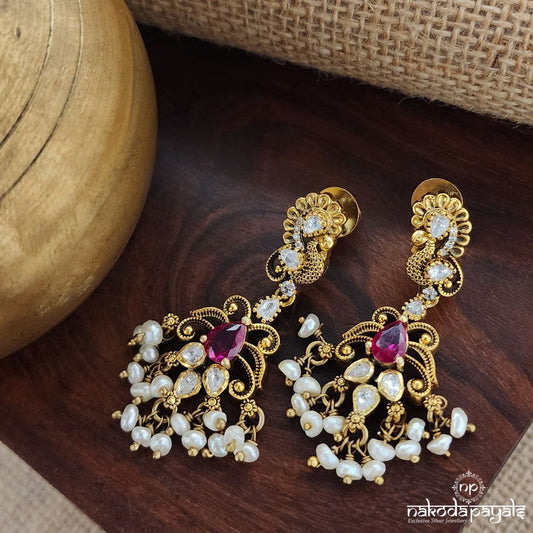 Pink Peacock Moissanite Earrings (Ge8881)