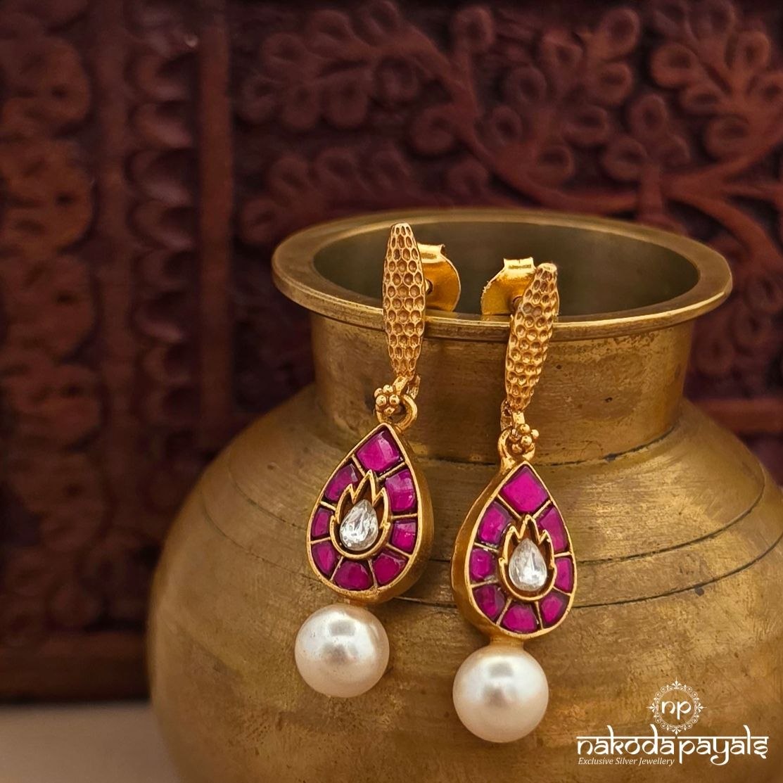 Pinkish Kundan Drop Chandbali (Ge11274)