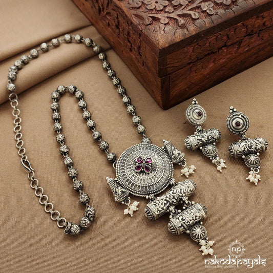 Tribal Pink Neckpiece With Earrings (N11398)