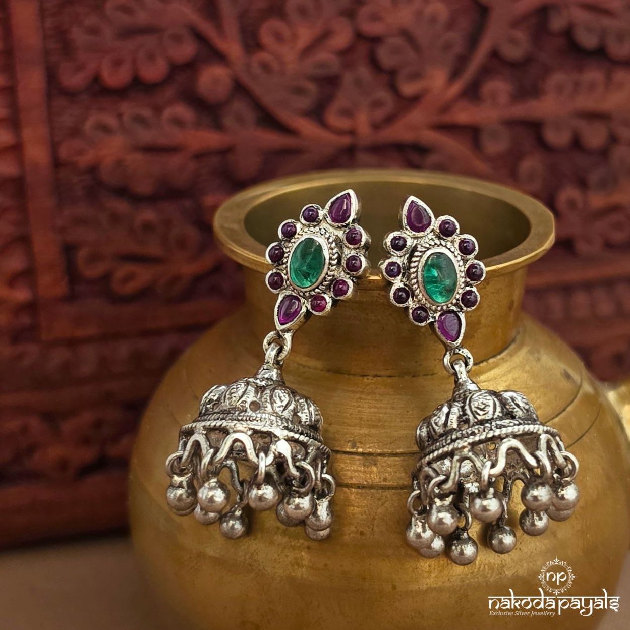 Openable Pink & Green Jhumka (J1568)