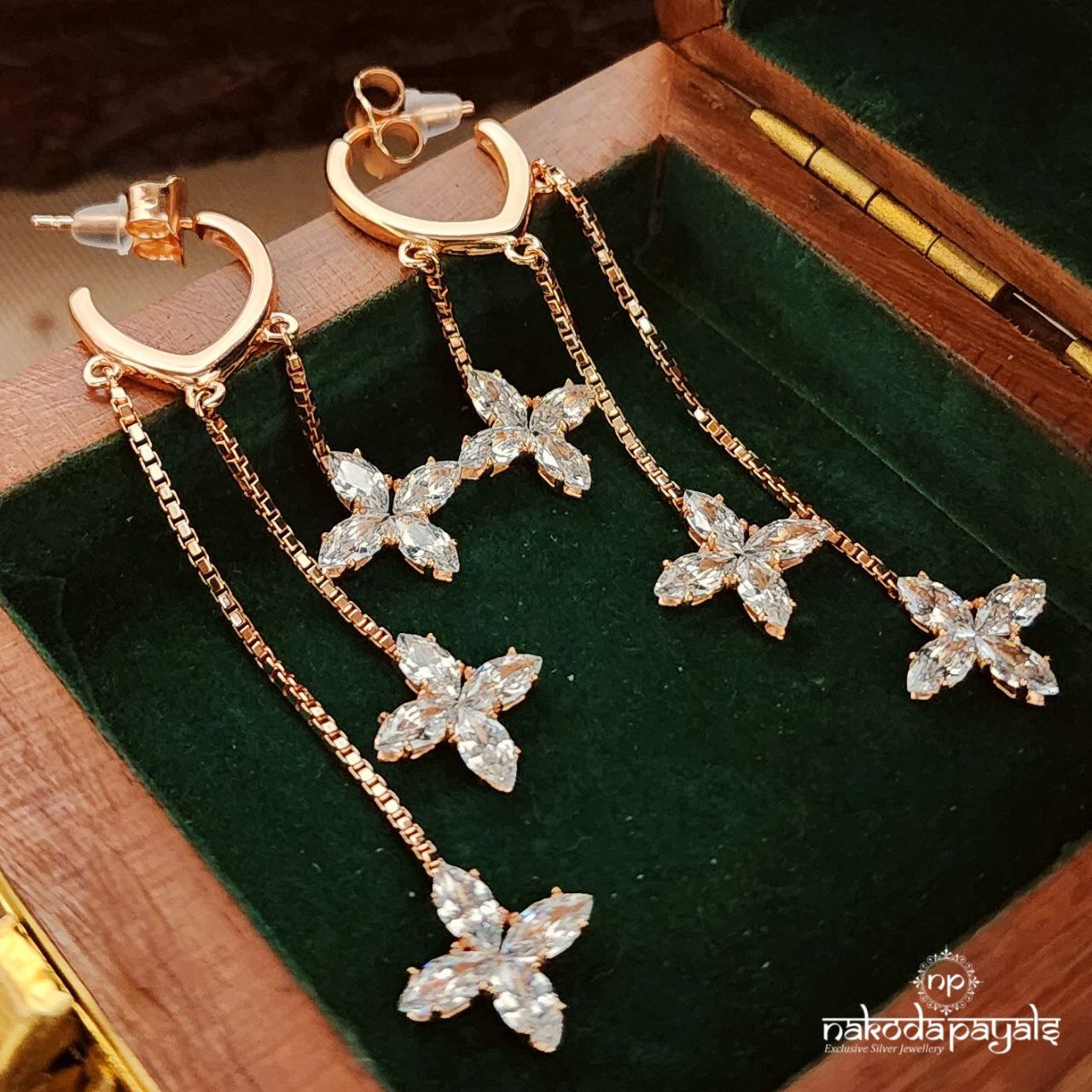 Rose Gold White Floral Earrings (St3626)