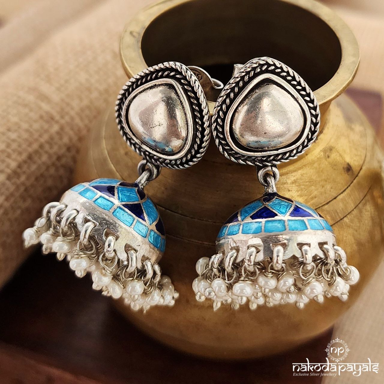 Enamel Pearled Drop Jhumka (J1142)