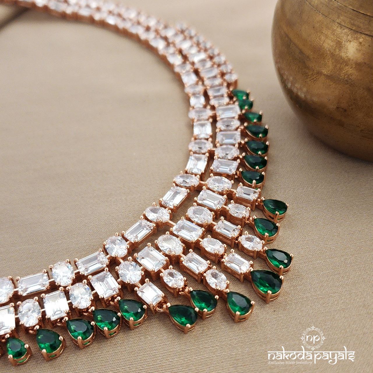 Circular Rose Gold Green Neckpiece  (St3449)