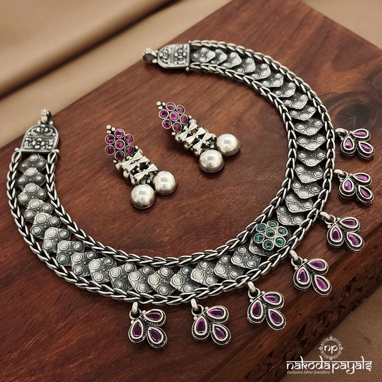 Pink Drop Neckpiece With Earrings (N11405)