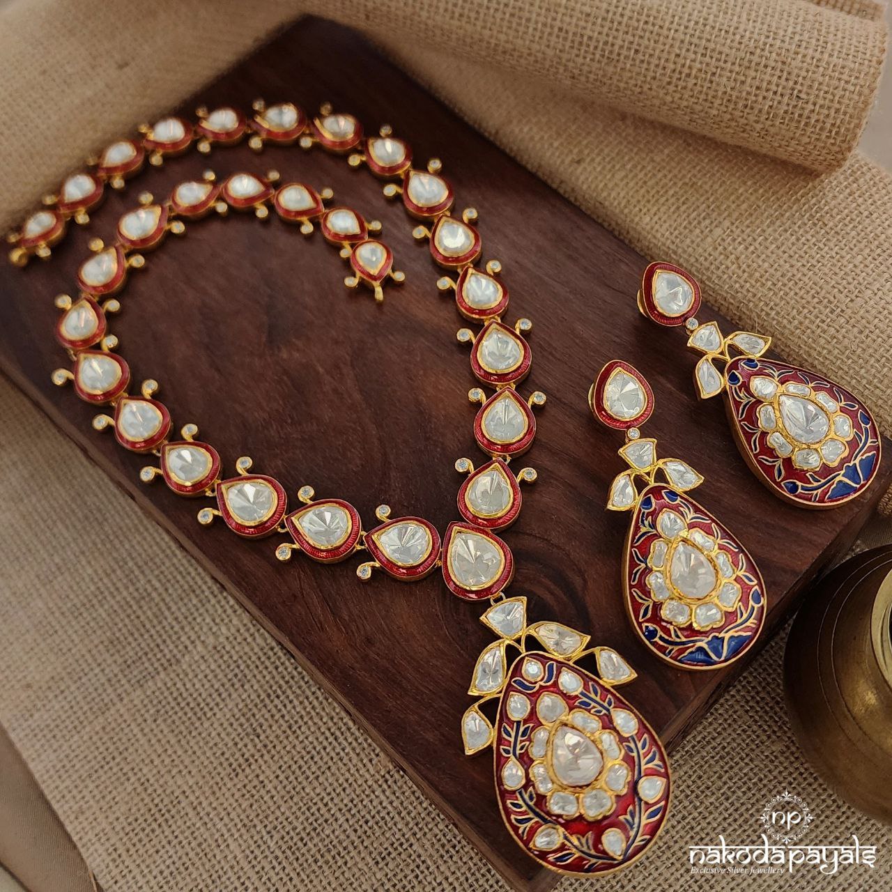 Moissanite Enameled Neckpiece With Earrings (Gn8750)