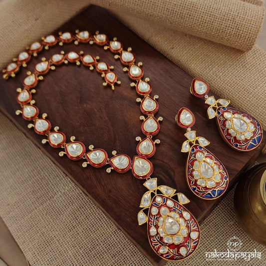 Moissanite Enameled Neckpiece With Earrings (Gn8750)