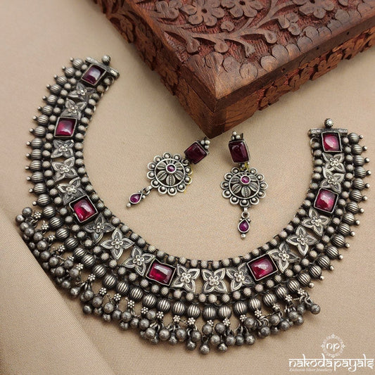 Ruby Ball Drop Neckpiece With Earrings (N10551)