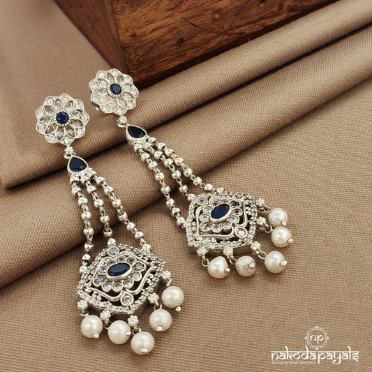 White  Floral Blue Earrings (C3810)