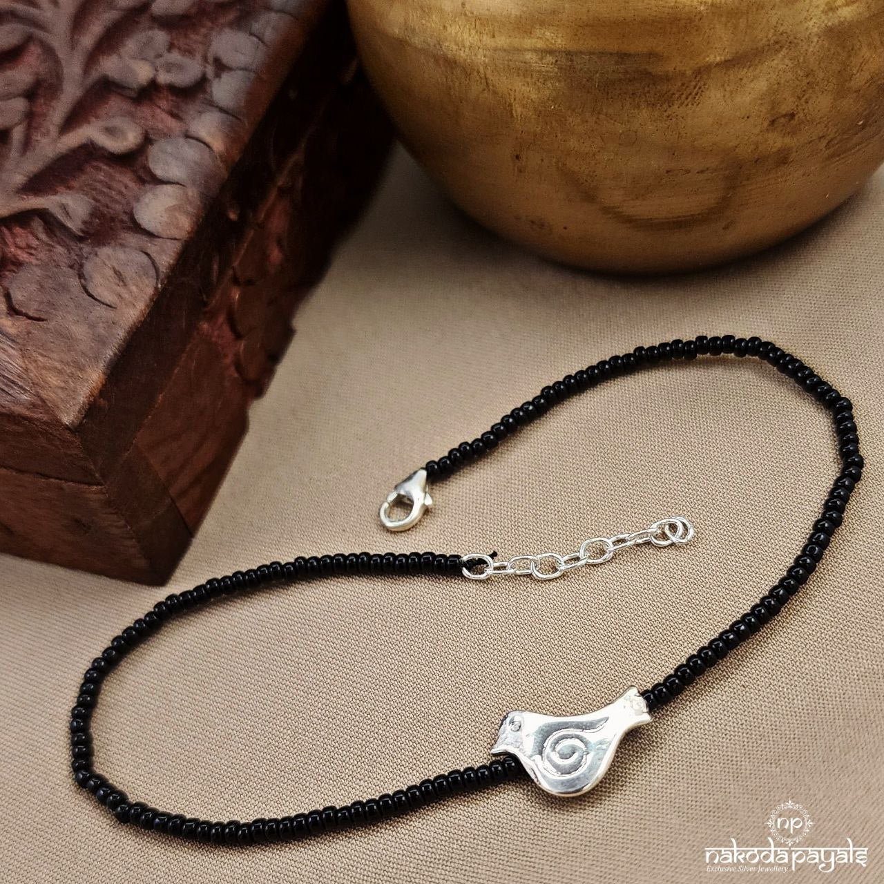 Bird Charm Black beads Anklets (Nz0698)