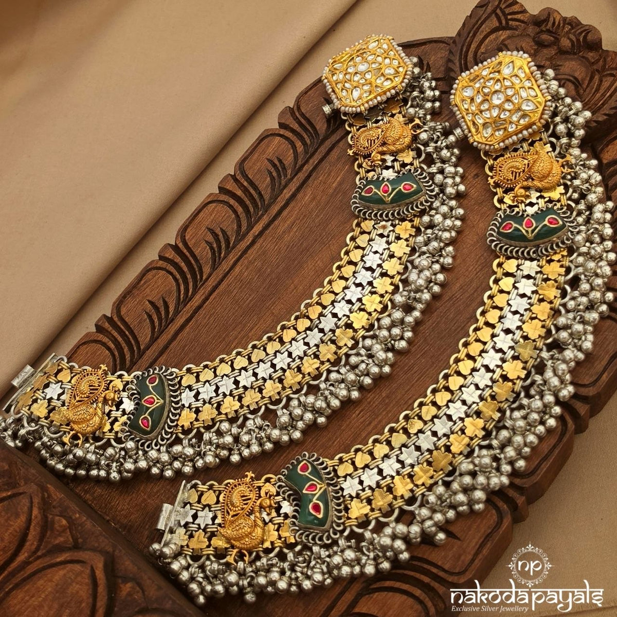 Kundan Jade Dual Tone Anklet (A7144)