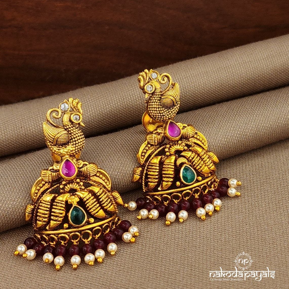 Peacock Red Drop Jhumka (Ge10236)