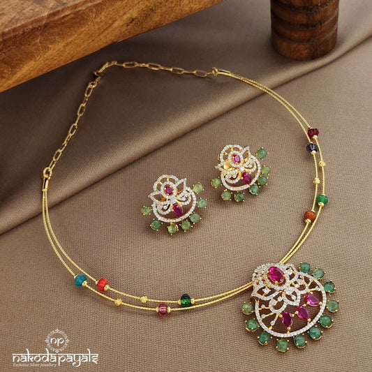 Graceful MultiColor Hasli With Earrings (Gn9460)