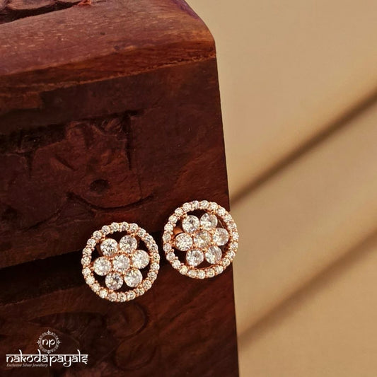 Rose Gold Circular White Studs (St3938)