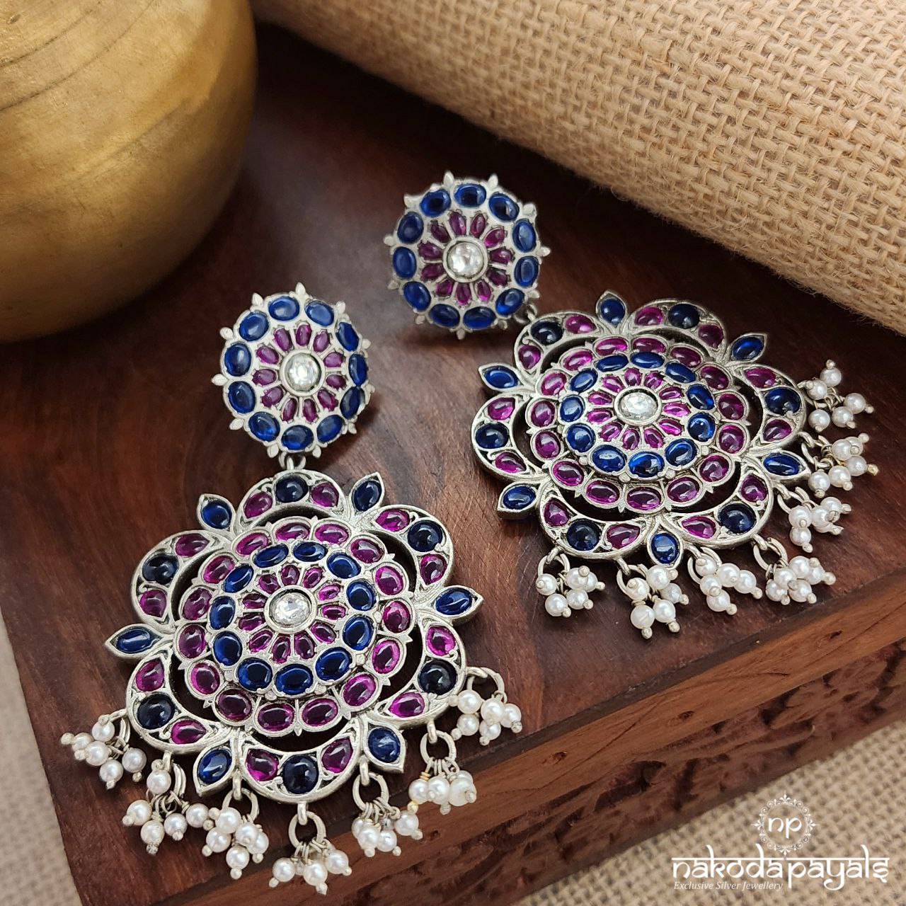 Traditional Pink & Blue Chandbali (C3260)