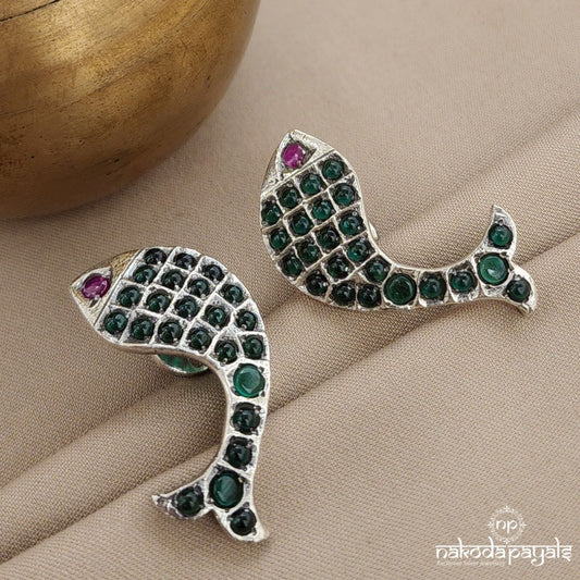 Fish Green Dot  Studs (S3563)