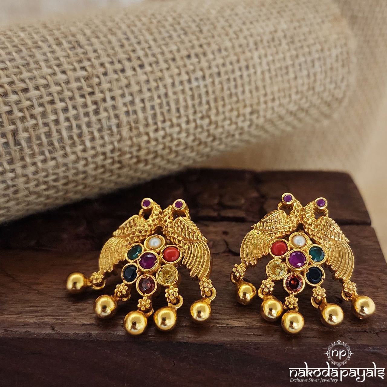 Twin Peacock Ball Drop Studs (Ge8611)