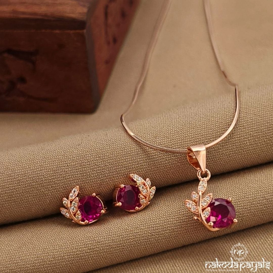 Leafy Pink Dot Pendant Set (St3993)