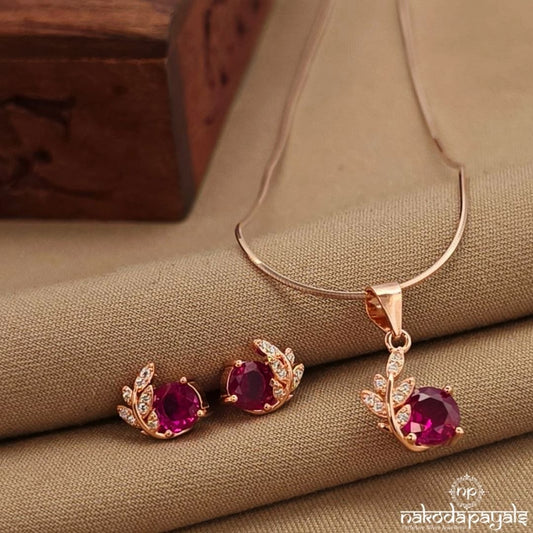 Leafy Pink Dot Pendant Set (St3993)