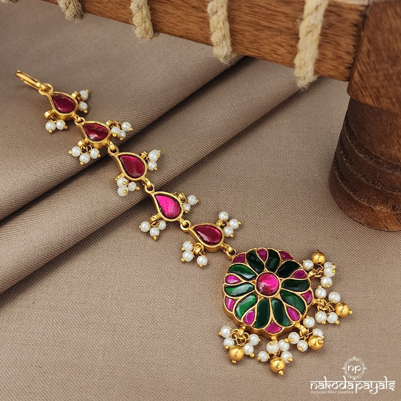 Kemp Kundan Pearl Drop Maang Tikka (Gm1062)