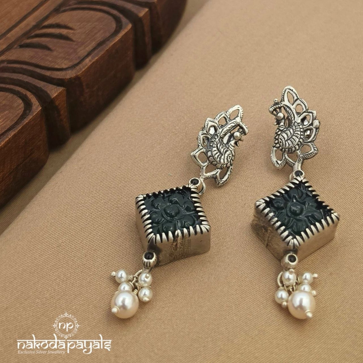 Green Peacock Floral Pearl Chandbali (C4332)