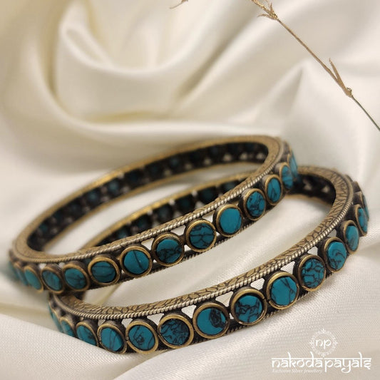 Turquoise Stamped Dual Tone Bangles (K5058)