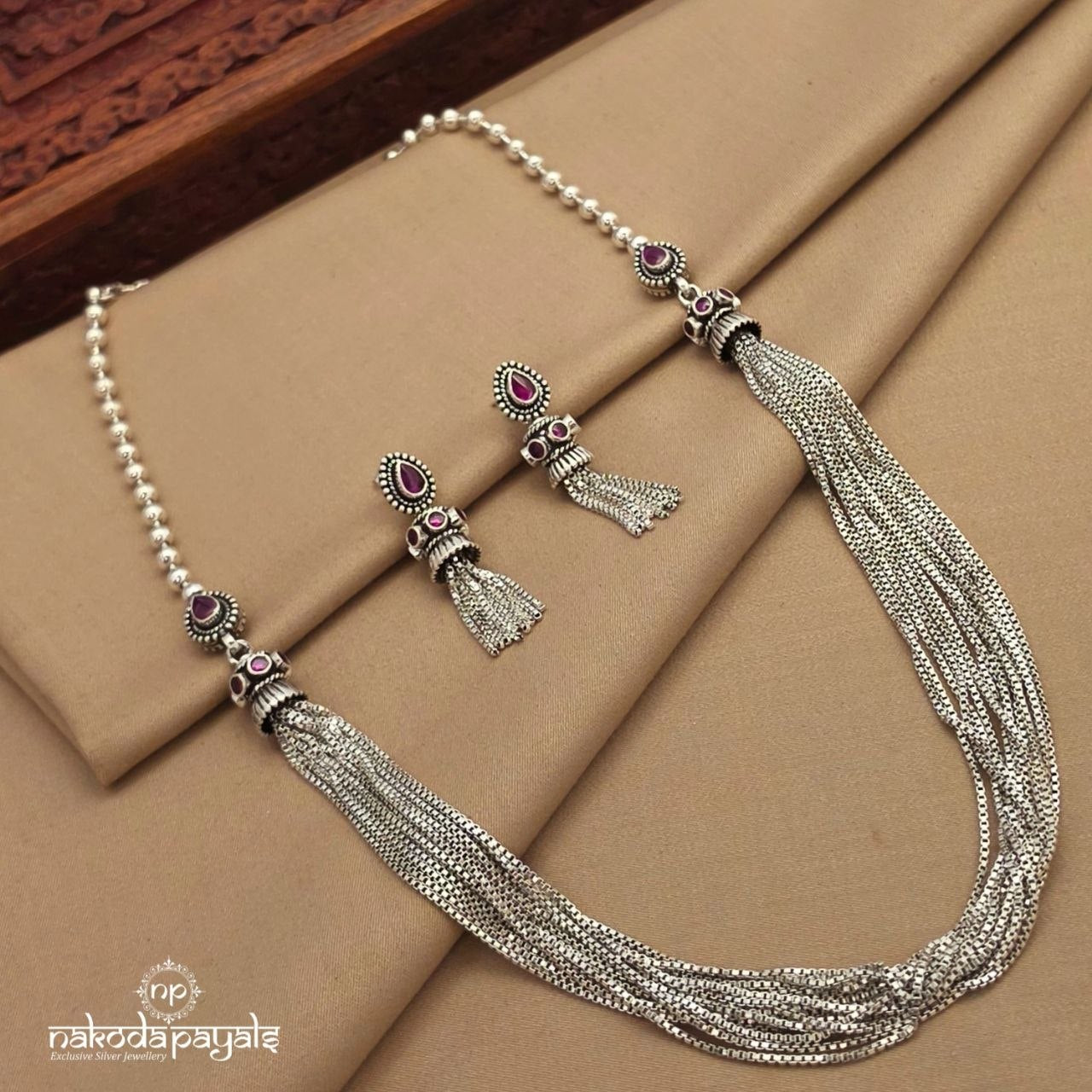 Gorgeous Pink Neckpiece With Earrings (N11874)