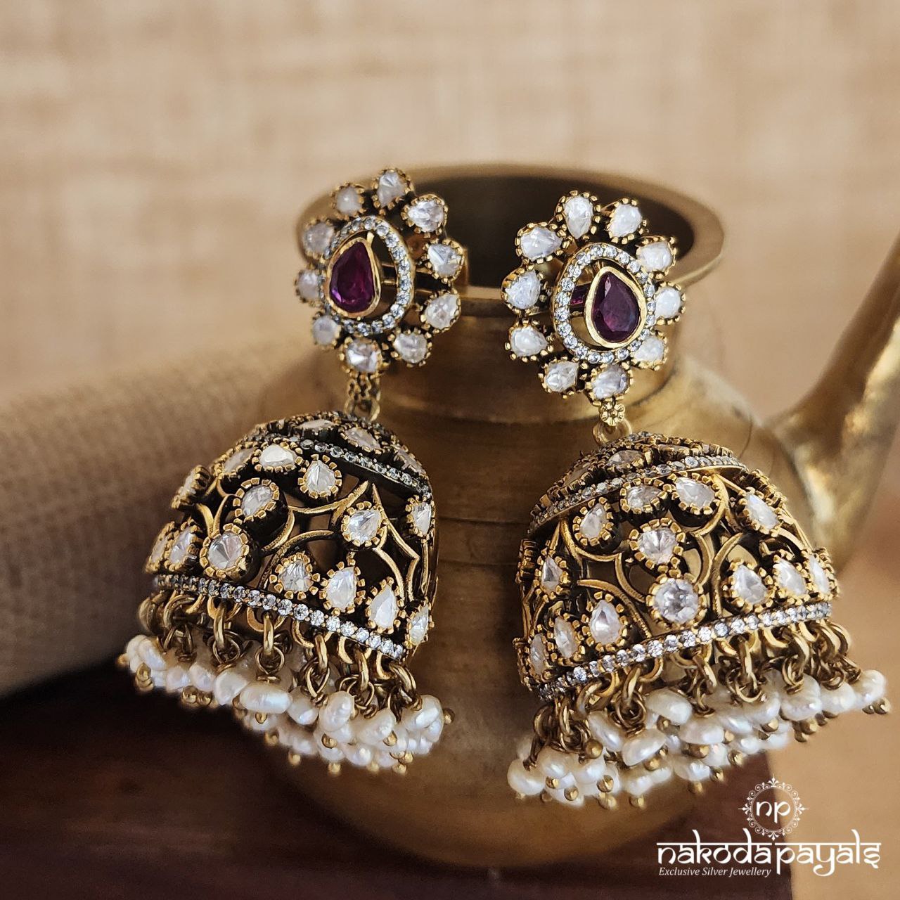 Pearled Drop Moissanite Jhumka (Ge8633)