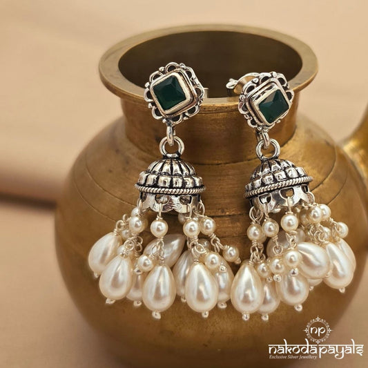 Squarish Green pearl Jhumka (J1727)