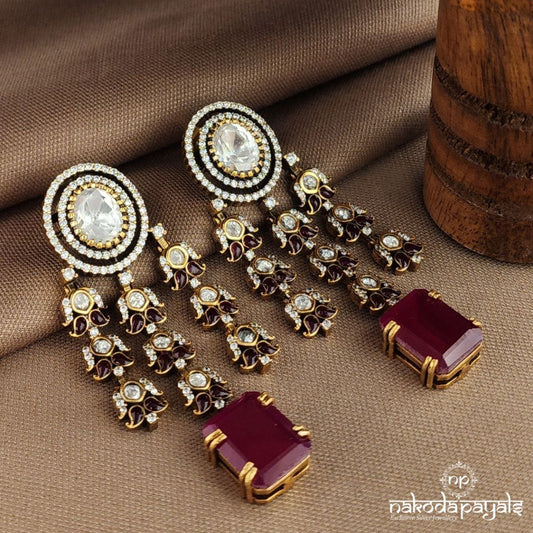 Rectangular Red Drop  Earrings (Ge10019)