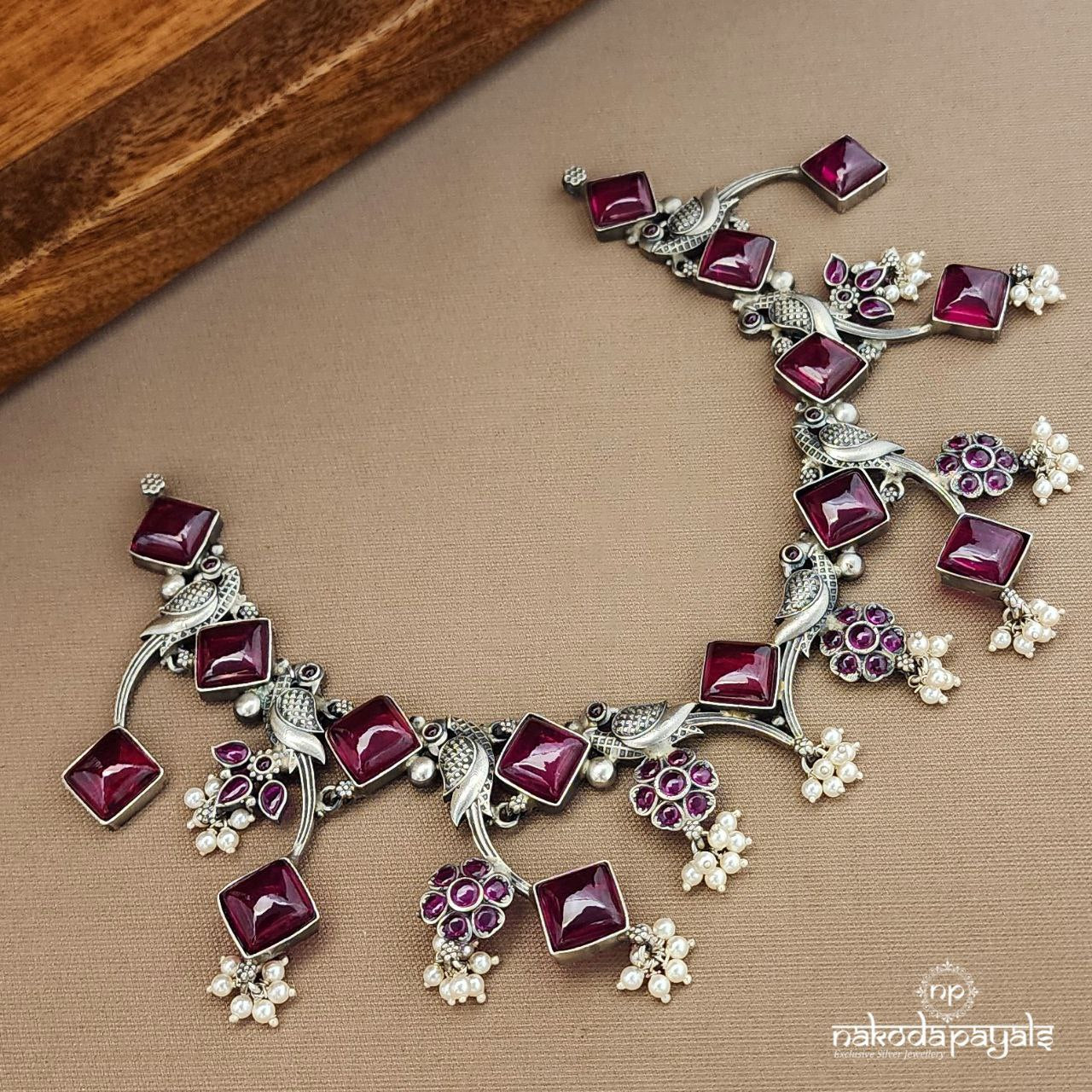 Squarish Red Peacock Neckpiece (N11145)